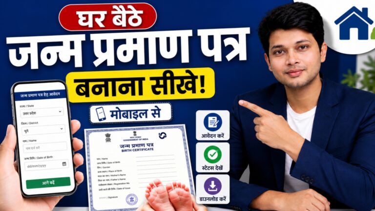 घर बैठे जन्म प्रमाण पत्र ऑनलाइन कैसे बनाएं? पूरी प्रक्रिया 2026 Alt text को छोटा, सटीक और कीवर्ड-रिच होना चाहिए ताकि गूगल इमेज सर्च में यह आसानी से रैंक कर सके।